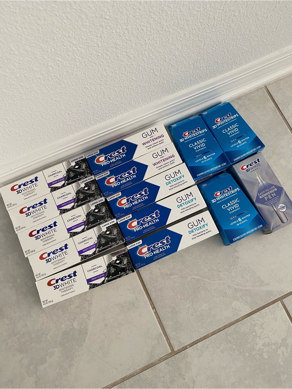 Crest Pro-Health & 3D White Toothpaste and Whitening Strips - Blue, White